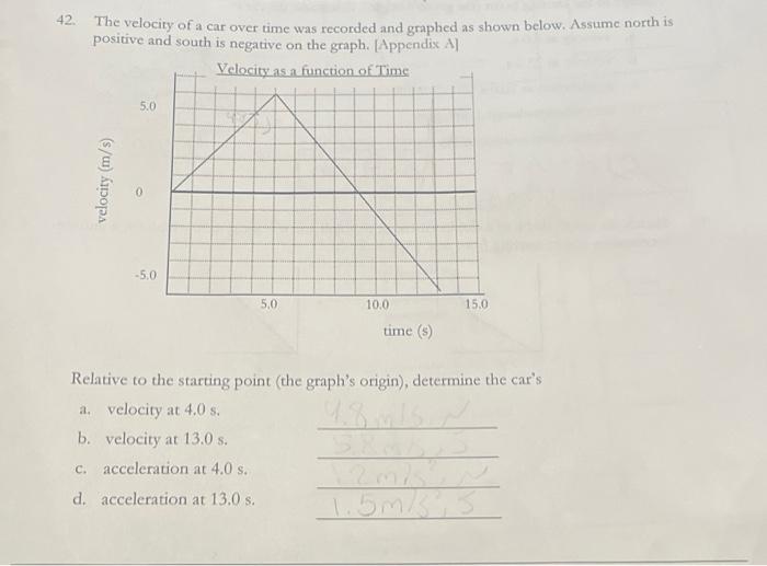 Solved 42. The velocity of a car over time was recorded and | Chegg.com