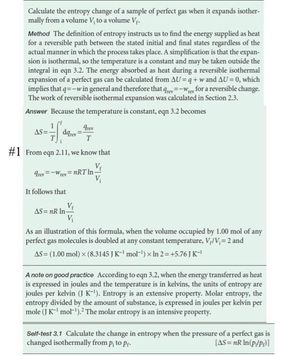 Solved Calculate the entropy change of a sample of perfect | Chegg.com