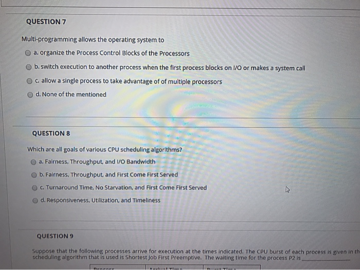 Solved QUESTION 7 Multi-programming allows the operating | Chegg.com