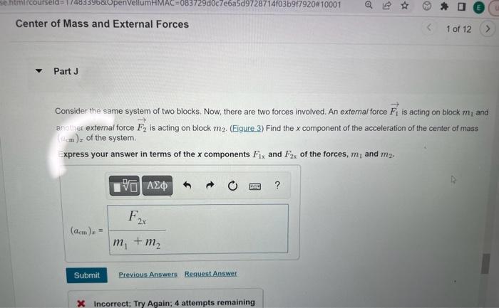 Solved Center of Mass and External Forces 1 of 12 Part L | Chegg.com