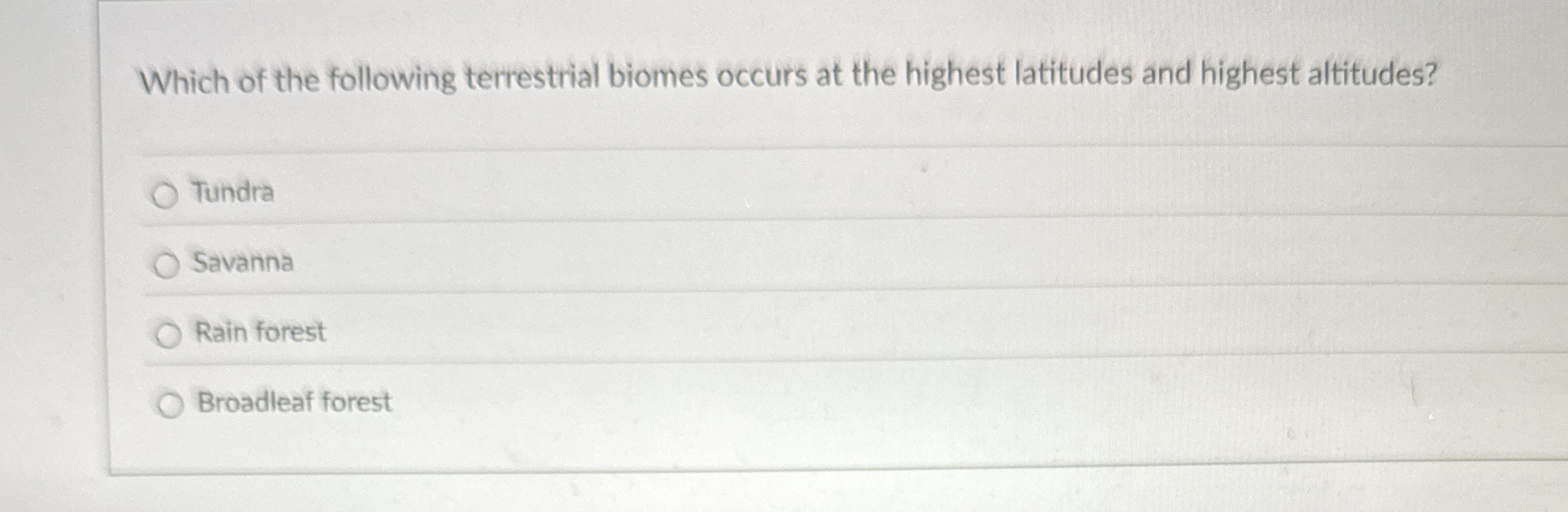 Solved Which Of The Following Terrestrial Biomes Occurs At | Chegg.com