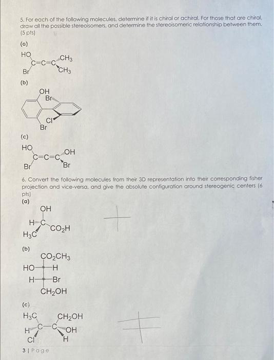 Solved 5. For Each Of The Following Molecules, Determine If | Chegg.com