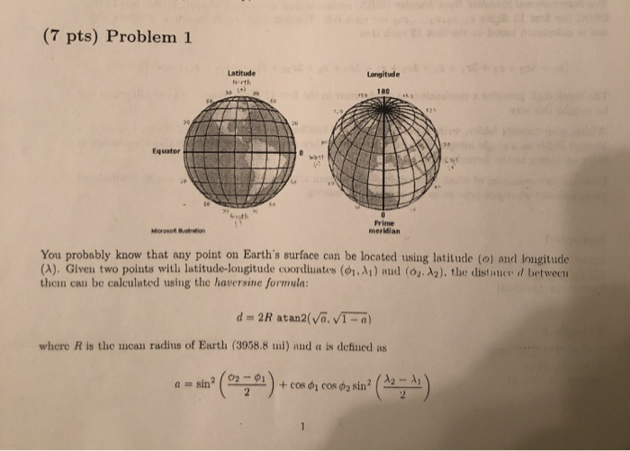 Solved 7 Pts Problem 1 Latitude Longitude Equator Prime Chegg Com