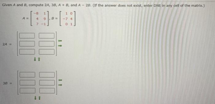 Solved Given A And B, Compute 2A, 3B, A + B, And A - 28. (If | Chegg.com