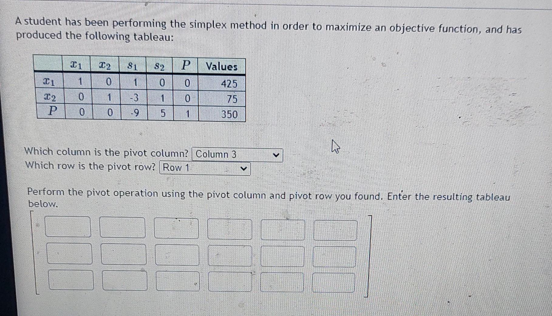 Solved A student has been performing the simplex method in | Chegg.com