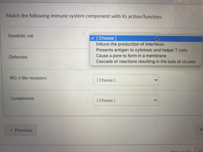 Solved Match the following immune system component with its | Chegg.com