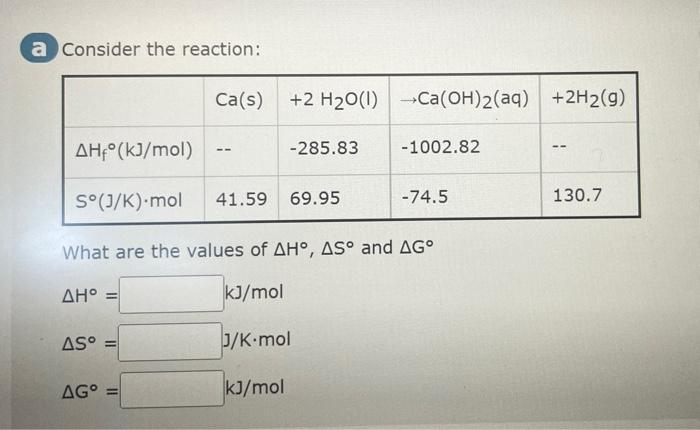 Solved Consider the reaction: What are the values of ΔH∘,ΔS∘ | Chegg.com
