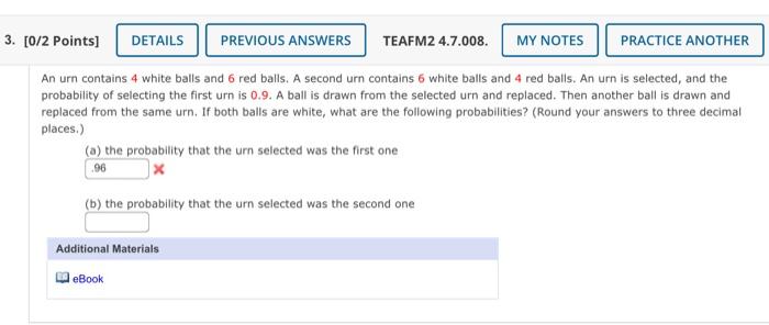 Solved An urn contains 4 white balls and 6 red balls. A | Chegg.com
