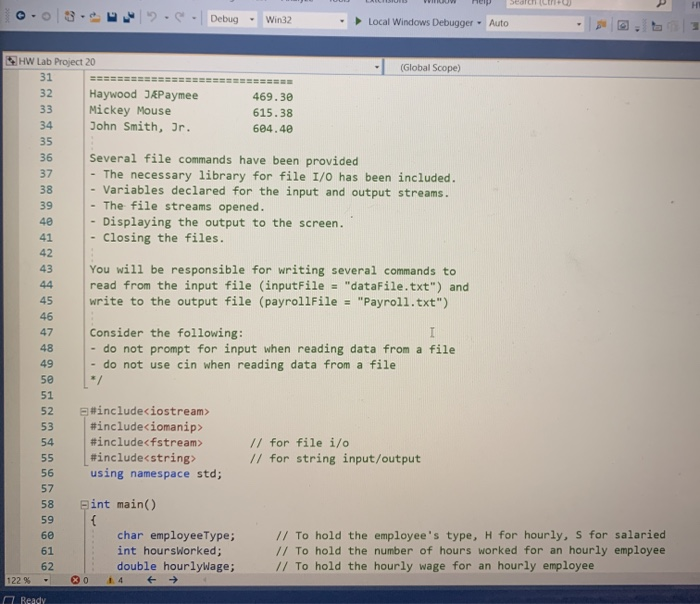 Scope Lab Program To Read Data Solved /* Lab Project 20 - (Global Scope) 1 HW Lab 20 2 3 | Chegg.com