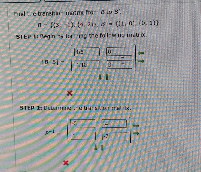 Solved Find the transition matrix from B to B. B = {(3,-1), | Chegg.com