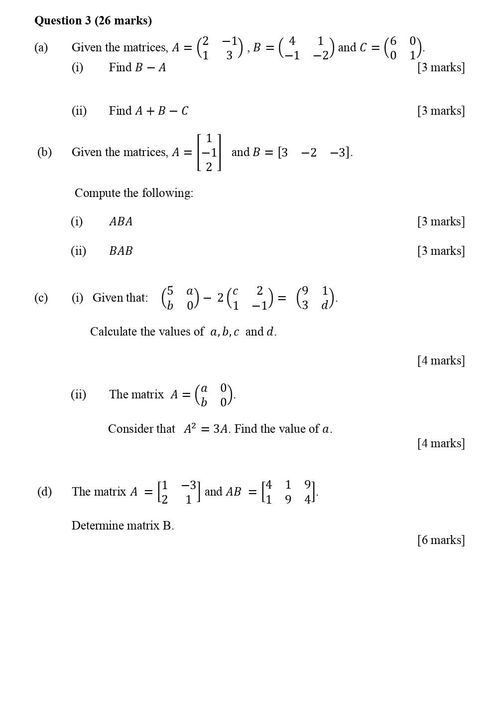 Solved (a) Given the matrices, A=(21−13),B=(4−11−2) and | Chegg.com