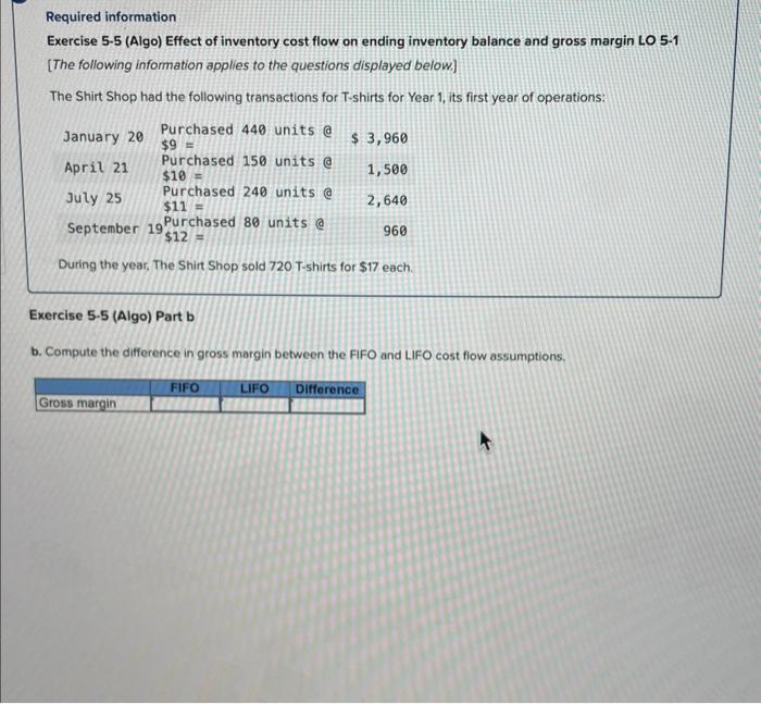 Solved Required Information Exercise 5−5 (Algo) Effect Of | Chegg.com