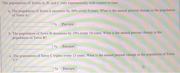 Solved The Populations Of Towns A, B, And C Vary | Chegg.com