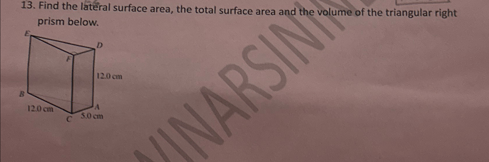 find the lateral and total surface area of the triangular prism