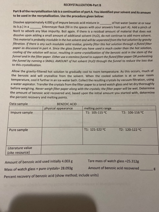 Solved RECRYSTALLIZATION-Part B Part B Of The | Chegg.com
