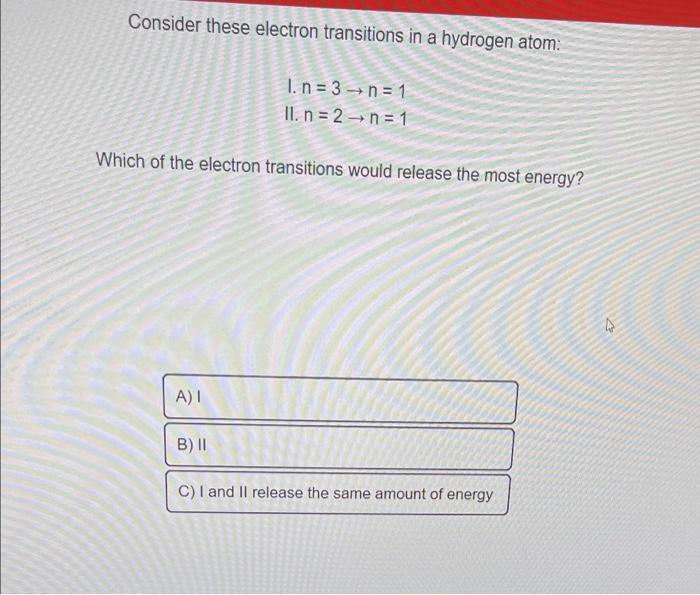 Solved Consider these electron transitions in a hydrogen | Chegg.com