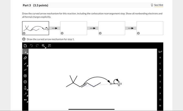 Draw the curved arrow mechanism for this reaction, including the carbocation rearrangement step. Show all nonbonding electron