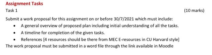 Solved (10 marks) Assignment Tasks Task 1 Submit a work | Chegg.com