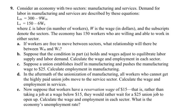 9. Consider an economy with two sectors: | Chegg.com
