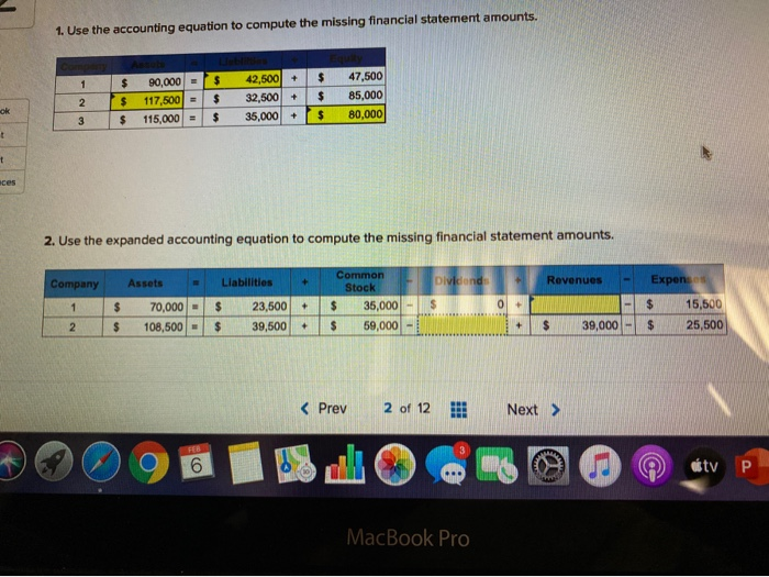 Solved 1. Use The Accounting Equation To Compute The Missing | Chegg.com