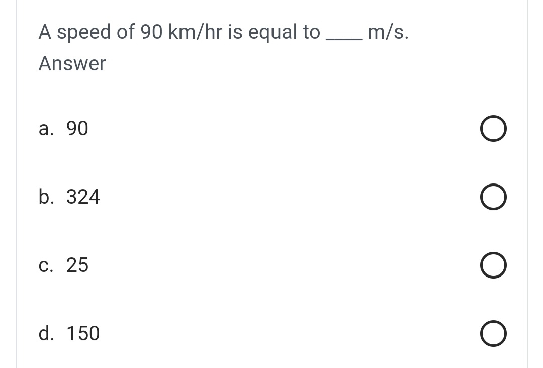 90km h equals 2025 m s 2