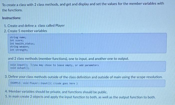 Solved To create a class with 2 class methods, and get and | Chegg.com