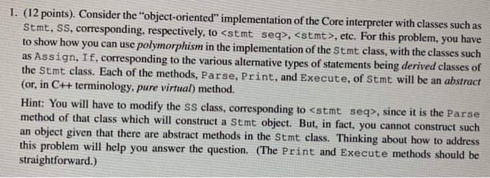 1. (12 points). Consider the "object-oriented" | Chegg.com