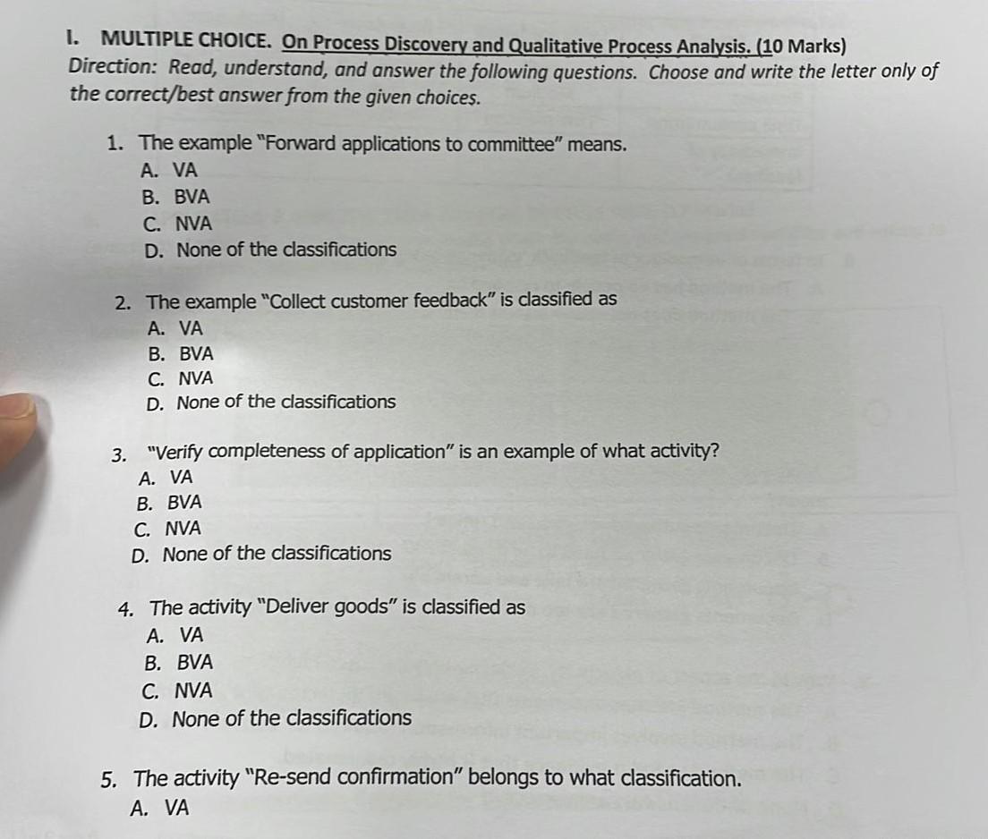 Solved I. MULTIPLE CHOICE. On Process Discovery and | Chegg.com