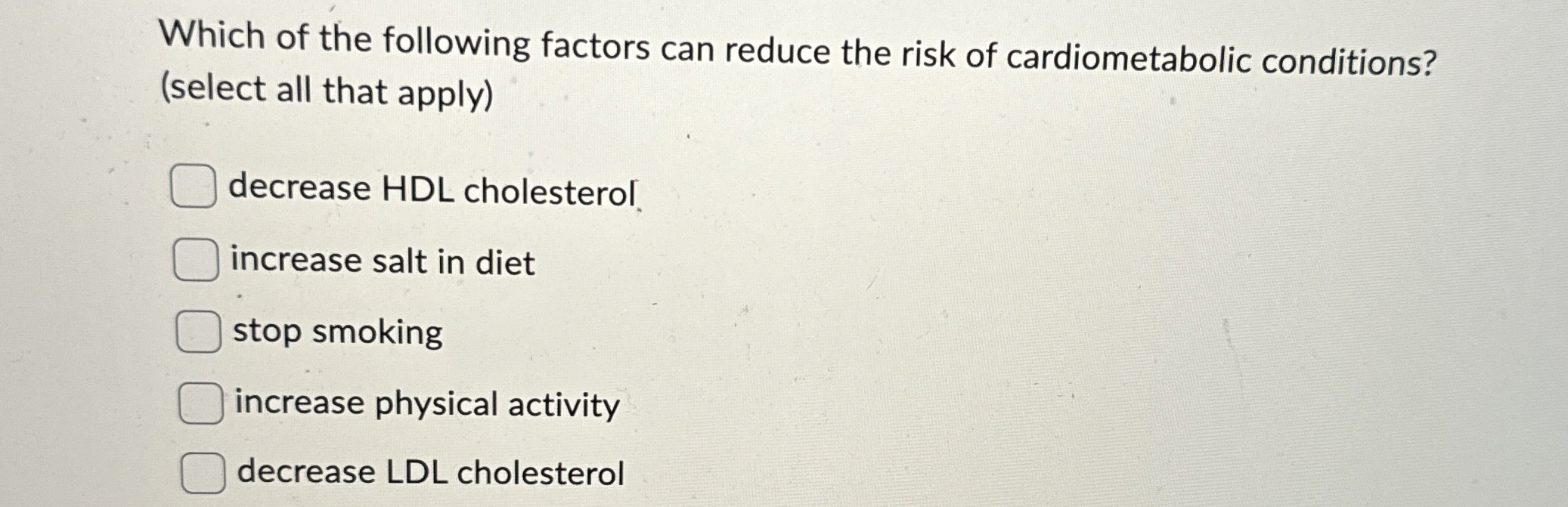 Solved Which of the following factors can reduce the risk of | Chegg.com