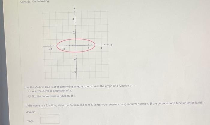 Use the vertical Line Test to determine whether the curve is the graph of a function of \( x \).
Yes, the curve is a function