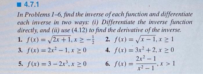 Solved 4.7.1 In Problems 1-6, find the inverse of each | Chegg.com