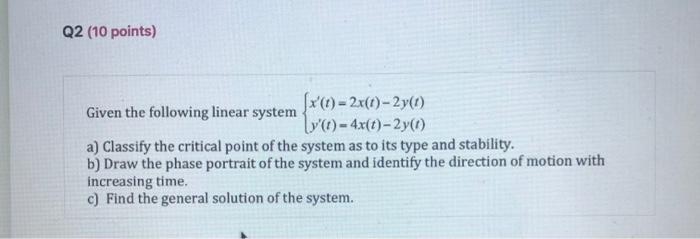 Solved Given the following linear system | Chegg.com