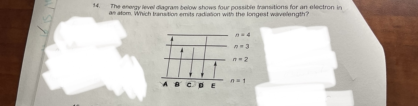 Solved The energy level diagram below shows four possible | Chegg.com