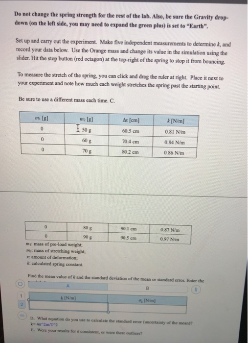 Solved Part 1: Mass on a spring Equipment wwwe > spring (1) | Chegg.com