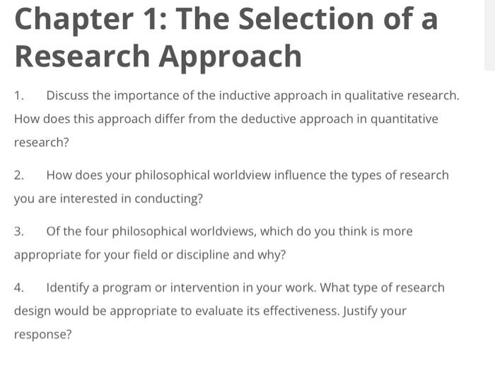 Chapter 1: The Selection of a Research Approach 1. | Chegg.com