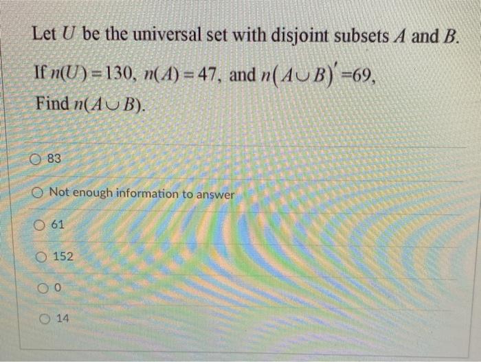 Solved Let U Be The Universal Set With Disjoint Subsets A Chegg Com