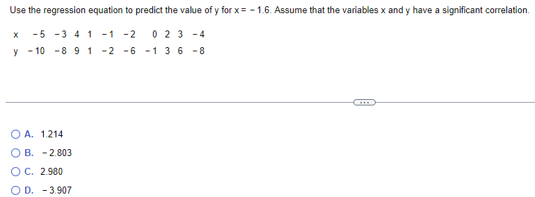 Solved Use the regression equation to predict the value of y | Chegg.com