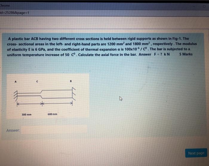 Solved Cheme ad=25286&page=1 A plastic bar ACB having two