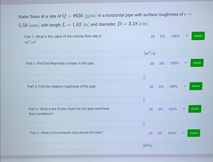 Solved Water flows at a rate of Q=9630[gpm] in a horizontal