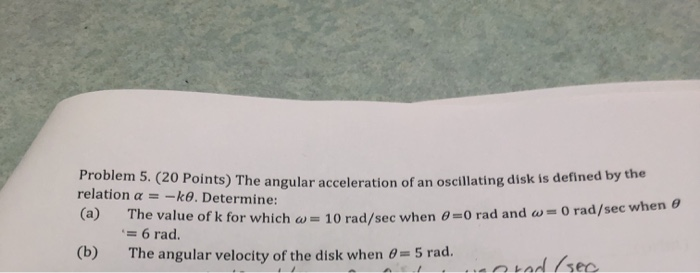 Solved Problem 5. (20 Points) The angular acceleration of an | Chegg.com