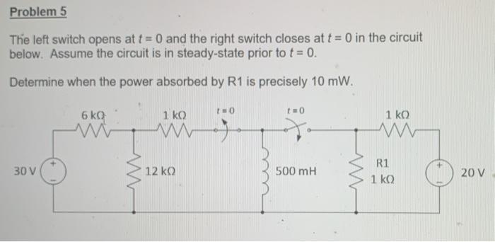 Solved Problem 5 The left switch opens at t = 0 and the | Chegg.com