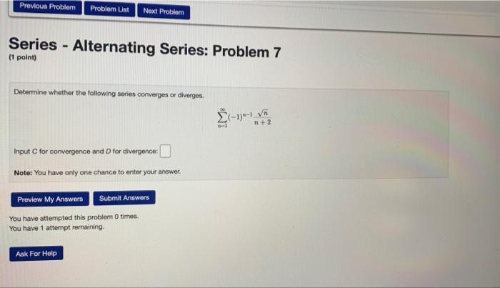 Solved Previous Problem Problem List Next Problem Series - | Chegg.com