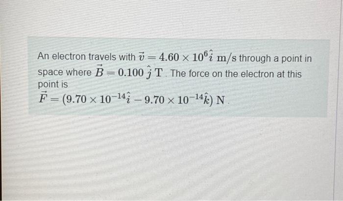 Solved An electron travels with v=4.60×106i^ m/s through a | Chegg.com