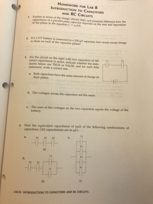 homework for lab 8 introduction to capacitors and rc circuits