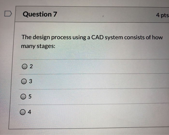 Solved Question 7 4 Pts The Design Process Using A CAD | Chegg.com