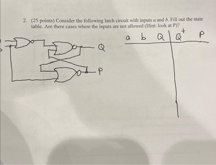 Solved 2. (25 points) Consider the following latch circuit | Chegg.com