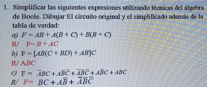 Solved 1. Simplificar Las Siguientes Expresiones Utilizando | Chegg.com