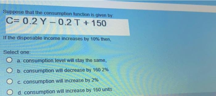 Solved Suppose that the consumption function is given by: C= | Chegg.com