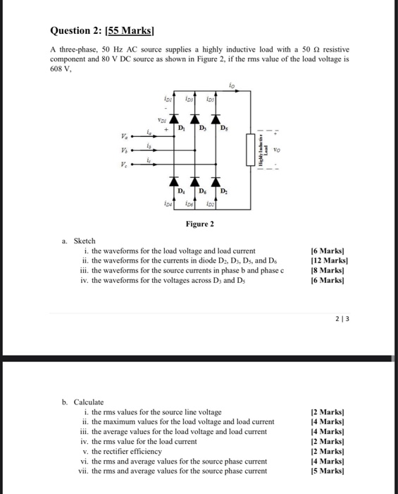 Solved Question 2: (55 Marks A three-phase, 50 Hz AC source | Chegg.com