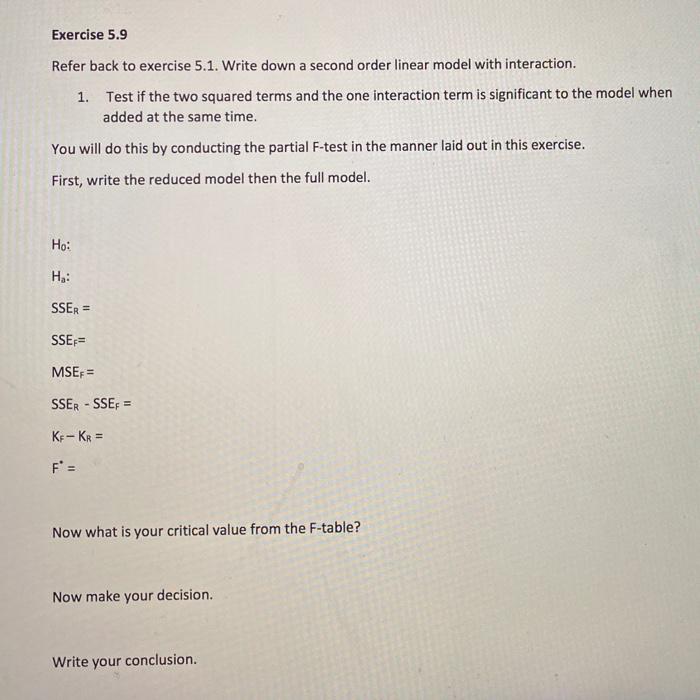 Solved Exercise 5.9 Refer back to exercise 5.1. Write down a | Chegg.com
